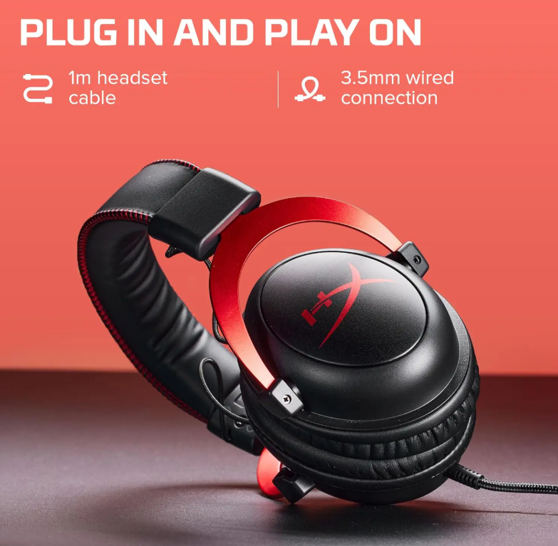 HyperX Cloud II – Gaming Headset, 7.1 Surround Sound, Memory Foam Ear Pads, Durable Aluminum Frame, Detachable Microphone, Works with PC, PS5, PS4, Xbox Series X|S, Xbox One | Red